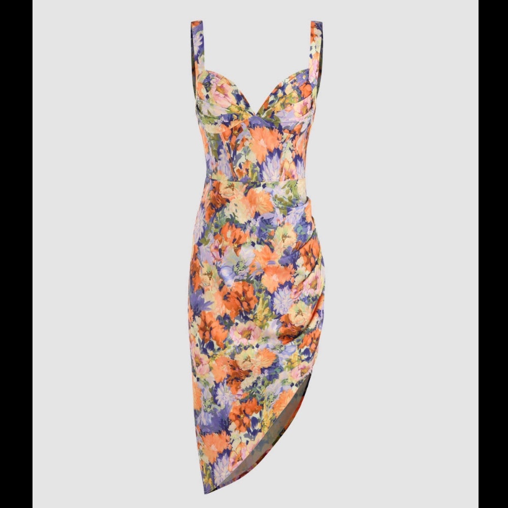 Asymmetric Hem Floral Midi Dress